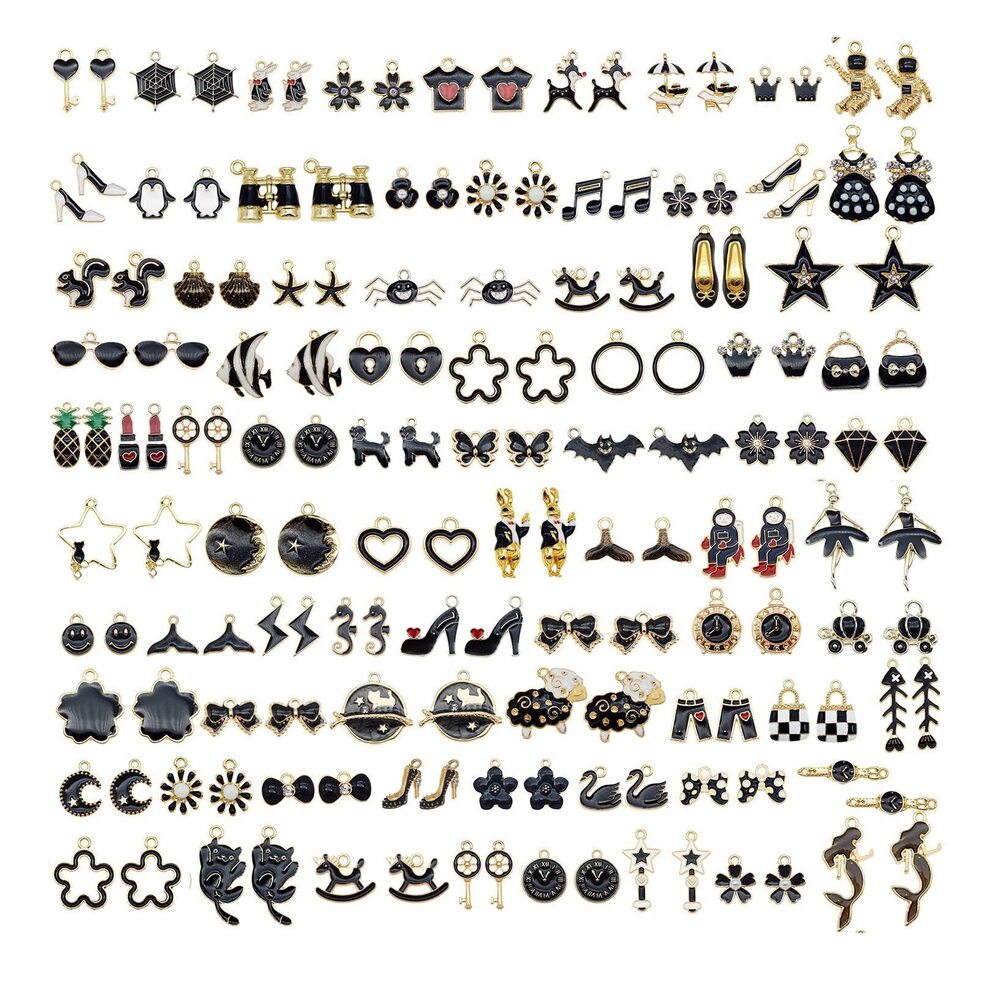 4395 60 PCS 30 Pairs Mixed Enamel Black Theme Charms Pendants Necklace